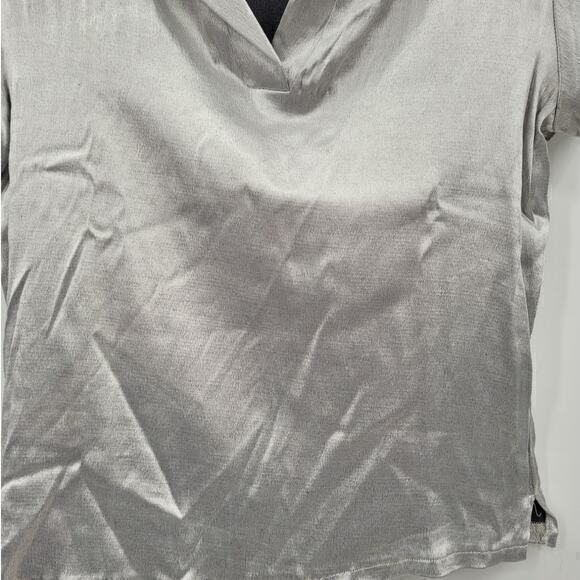 Anchor‎ Blue Shimmery Gray Stretchy Short Sleeve Blouse Top Cybercore - Picture 7 of 9